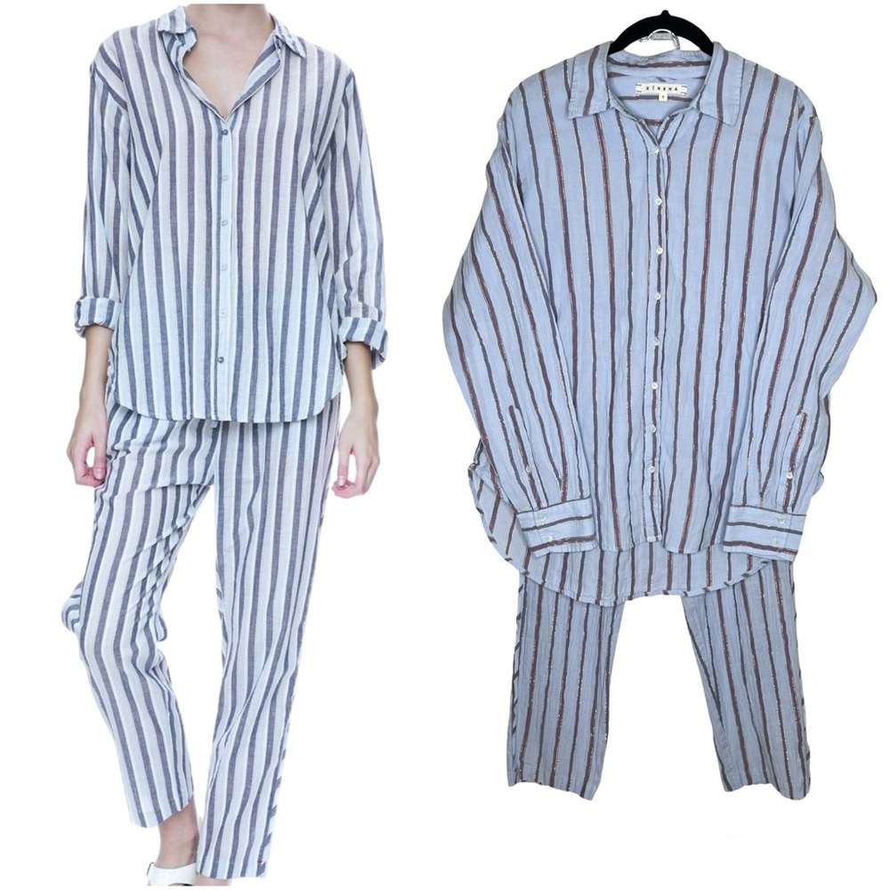 XiRENA Cotton Stripe Pajama Set Size Small Blue Multi Matching Set Loungewear